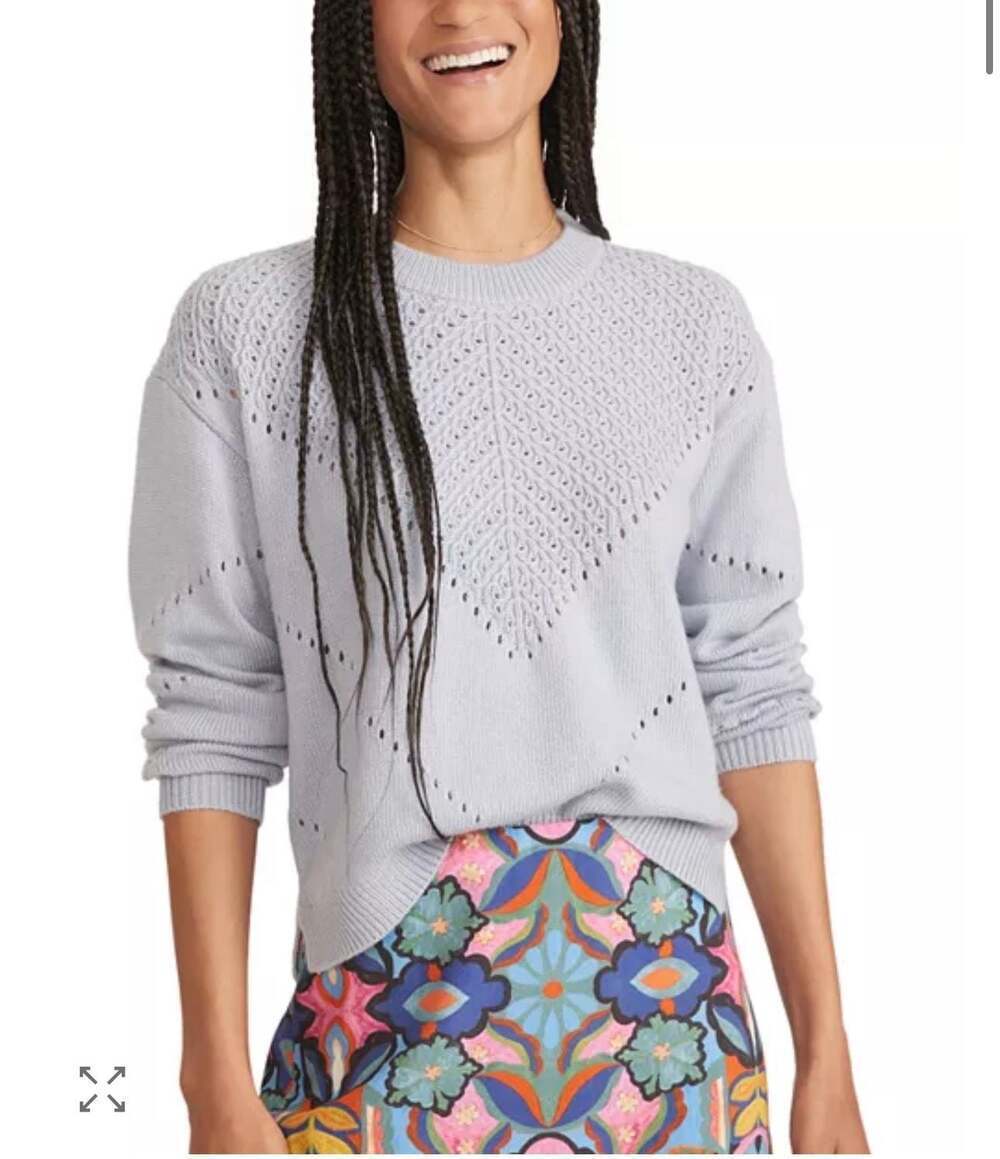 Marine Layer Olivia Crewneck Sweater in Slate Blue Pointelle Knit